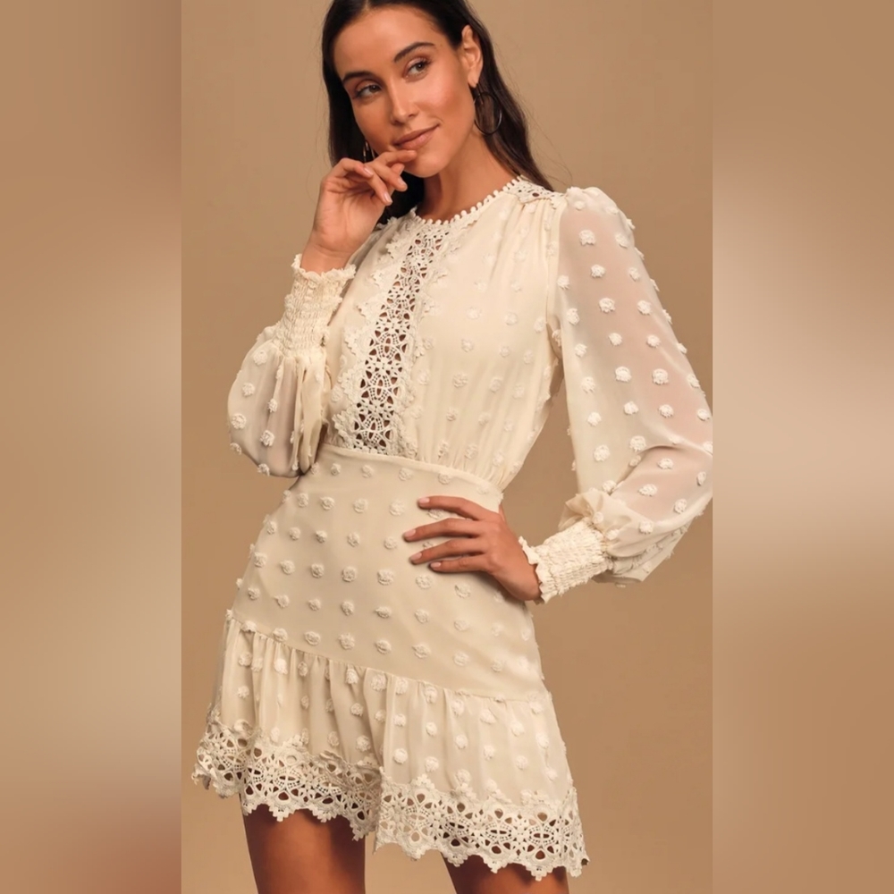 💜 Lulu's Lust or Love Cream Embroidery Lace Dress 👗 NWOT Size M